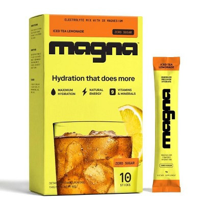 Magna Hydration Electrolyte Mix Stick Pack Dietary Supplement Vegan Powder - Iced Tea Lemonade - 10ct: Magnesium 210mg, NSF Certified, Sugar-Free | Target