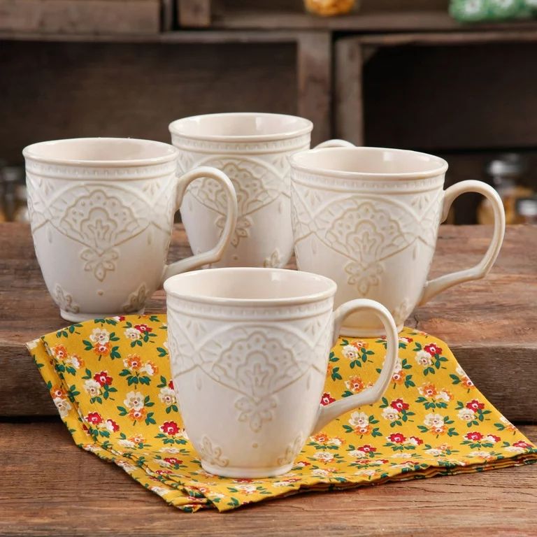 The Pioneer Woman Farmhouse Lace 4-Piece 17-Ounce Mug Set, Off White | Walmart (US)