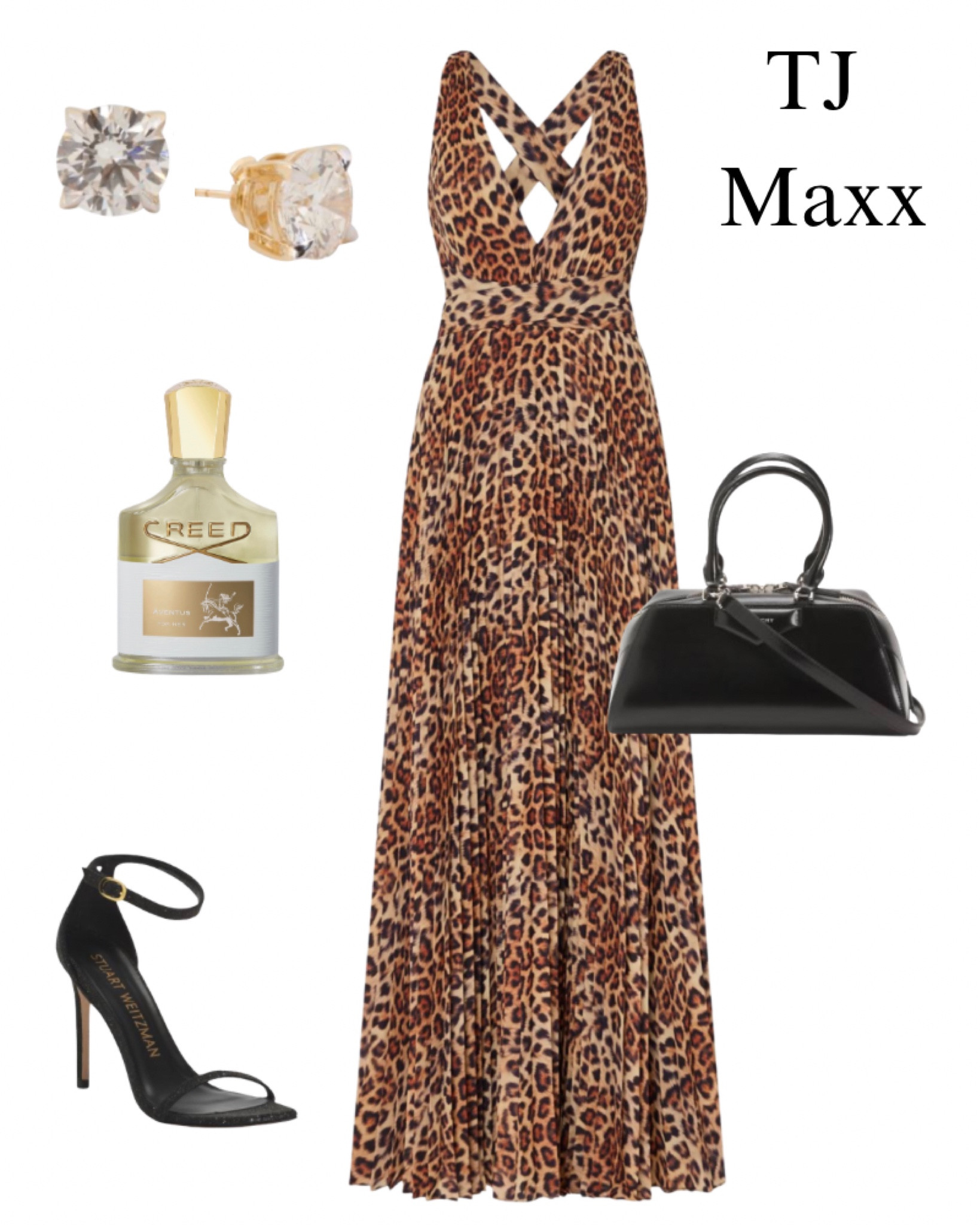 Outfit idea on sale at TJ Maxx, leopard maxi dress, black heels, designer purse, creed perfume, diamond earrings, dressy,

#LTKBeauty #LTKWedding #LTKSaleAlert