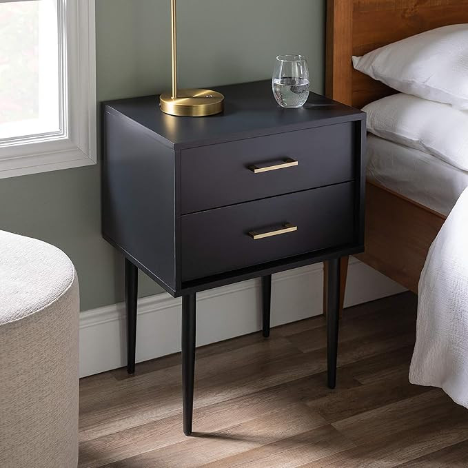 Walker Edison Evie Mid-Century Modern 2-Drawer Side Table Set, 2 Pack, Black | Amazon (US)