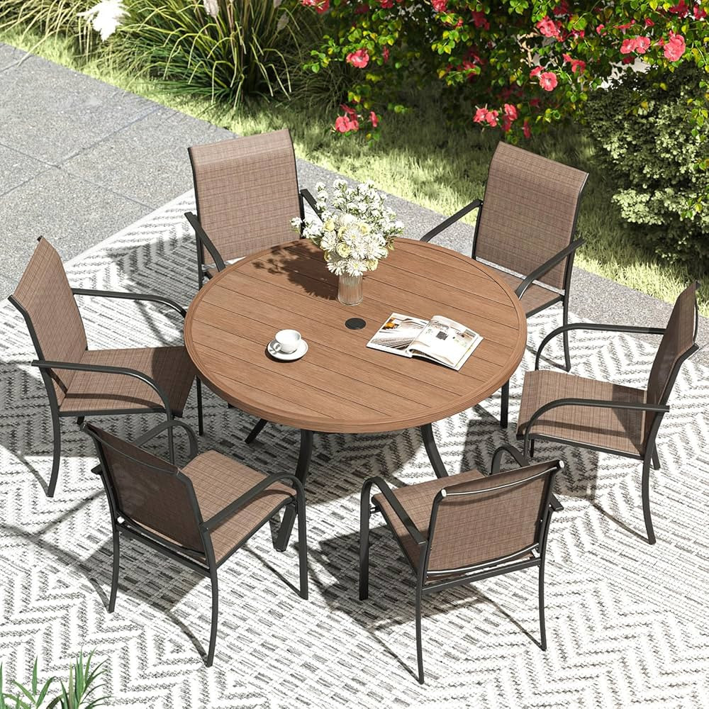 VICLLAX Patio Dining Set for 6, Outdoor Furniture Set Includes 47.2" Round Patio Table and 6 Pati... | Amazon (US)