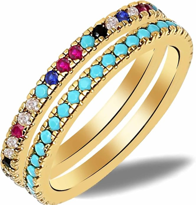 S SUSANN 14k Real Gold Plated Colored Diamond Band Rings for Women,Gold Stackable Rings for Women... | Amazon (US)