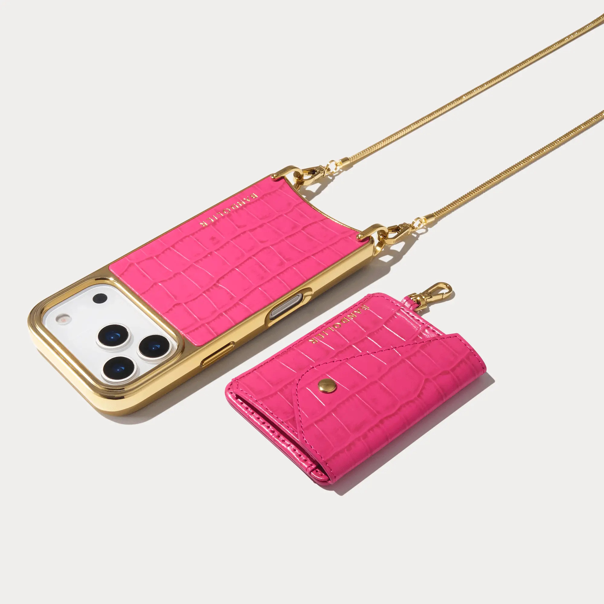 Remi Chain Chrome Magnet Wallet Crossbody Phone Case - Magenta Croc/Ch | Bandolier