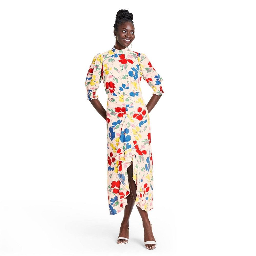 Floral Mock Neck Cascade Ruffle Dress - RIXO for Target Cream 16, Ivory | Target