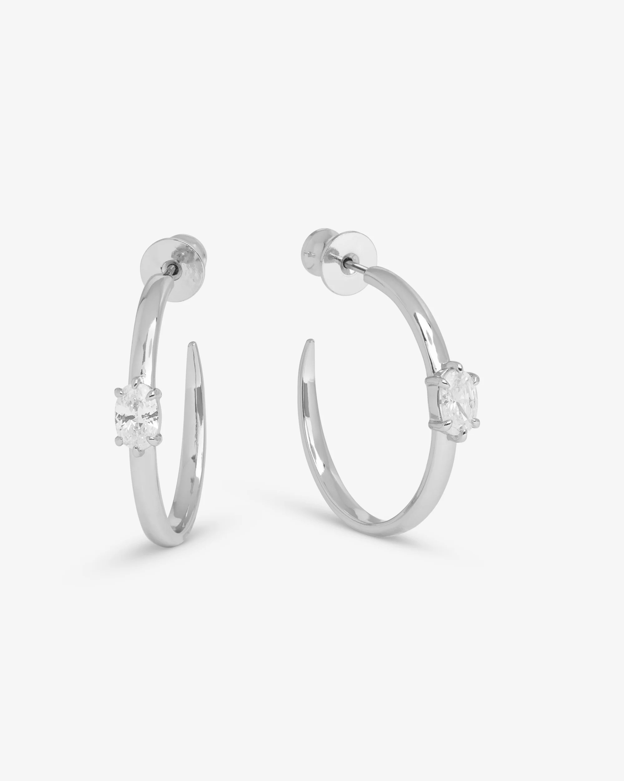 She's on Point Hoops 1" - Silver|White Diamondettes | Melinda Maria Jewelry