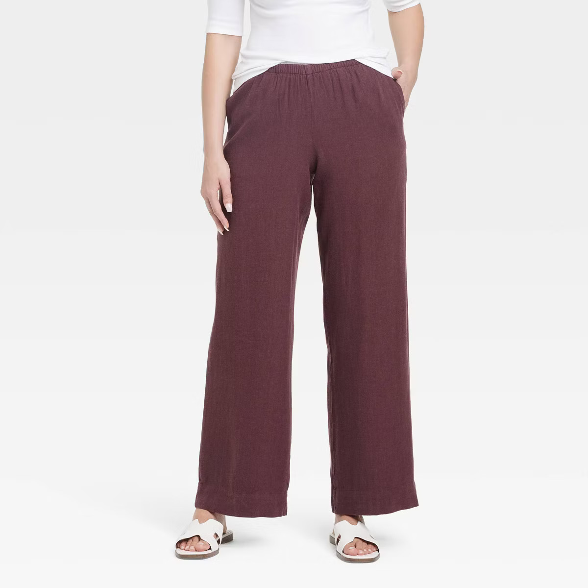Women's Mid-Rise Wide Leg Linen Pull-On Pants - A New Day™ | Target