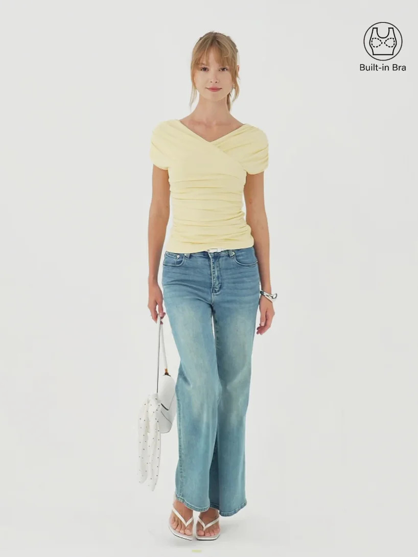 SkinKiss Surplice V-Neck Ruching Bra Top | OGLmove