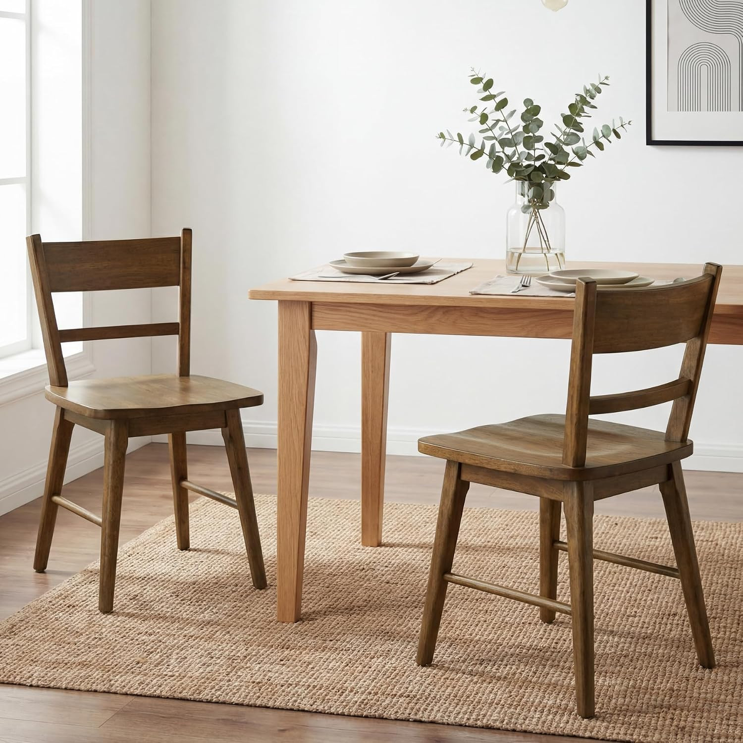 Walnut Dining Chairs Set of 2, Farmhouse Wood Dining Chairs Ladder Back Kitchen Chairs, Windsor Dining Chairs for Kitchen and Dining Room, Walnut | Amazon (US)