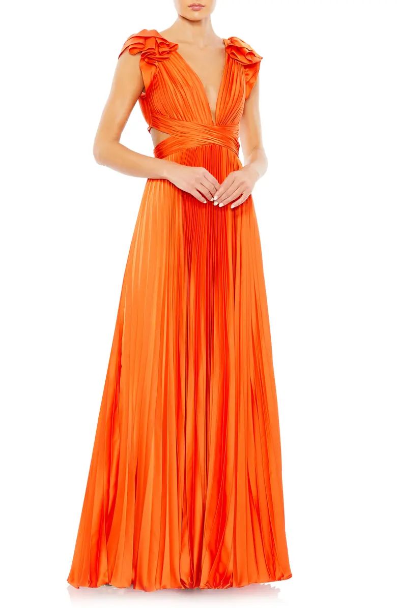 Plunge Neck Pleated A-Line Gown | Nordstrom