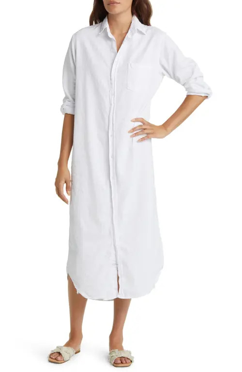 Frank & Eileen Rory Maxi Shirtdress in White Tattered Denim at Nordstrom, Size X-Large | Nordstrom