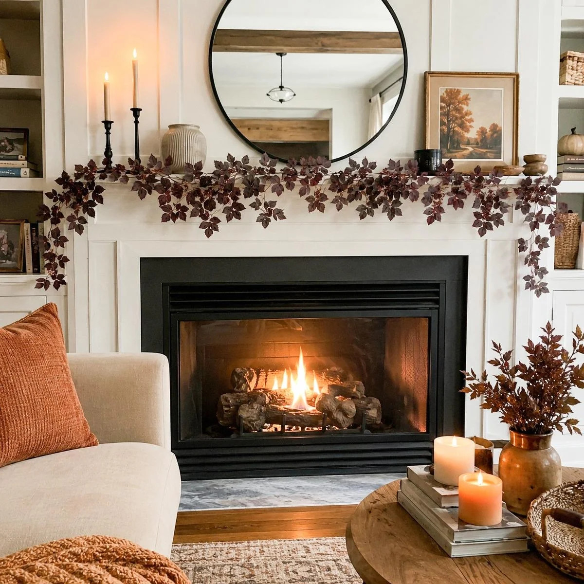 1 Pack Fall Garland For Mantle 5.9Ft Plum Artificial Cimicifuga Ramosa Plant Leaves Garland Autum... | Wayfair North America