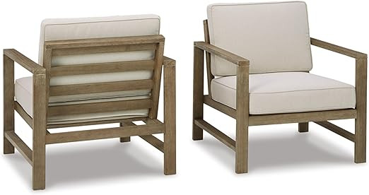 Signature Design by Ashley Outdoor Fynnegan Patio Eucalyptus Lounge Chair, 2 Count, Light Brown | Amazon (US)