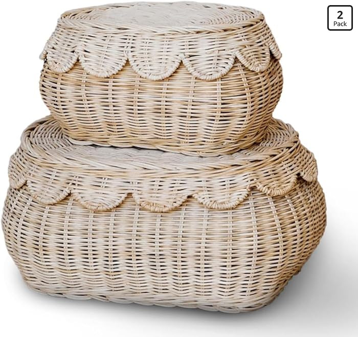 BEBE BASK The Original Scalloped Basket Set Of 2 – Small Scallop Basket - 15 x 10 x 6 In - Hand... | Amazon (US)