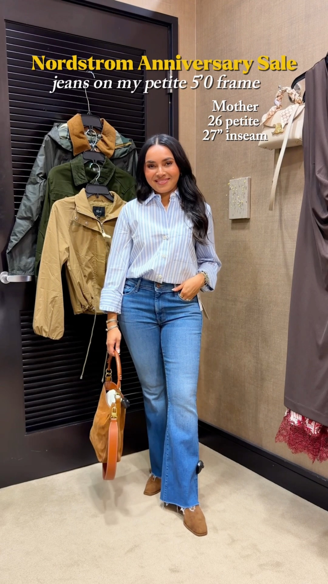 Blue stripe top size xxs TTS
Mother jeans size 26 petite, 27” inseam TTS
Boots size 5.5 TTS

#LTKPetite #LTKSaleAlert #LTKootd