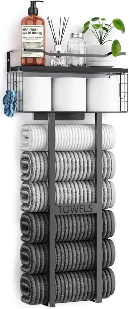 Towel Racks for Bathroom 31inch Wall Mounted Towel Rack,Floating Shelf with Wood Plank,Towel Stor... | Amazon (US)