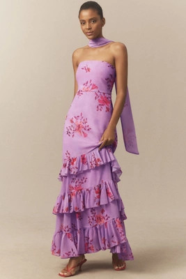 BHLDN Molly Strapless Chiffon Scarf Maxi Dress | Anthropologie (US)