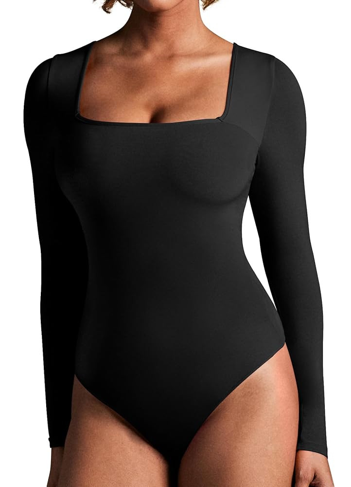 IUGA Long Sleeve Bodysuits for Women Square Neck Bodysuit Shapewear Bodysuit Tummy Control Slimmi... | Amazon (US)
