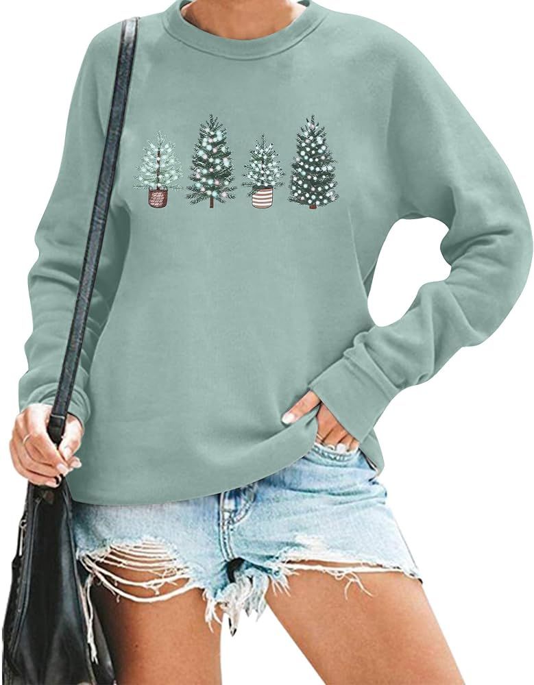 BANGELY Christmas Tree Sweatshirt for Woman Ugly Christmas Pullover Sweatshirt Cute Crewneck Ligh... | Amazon (US)