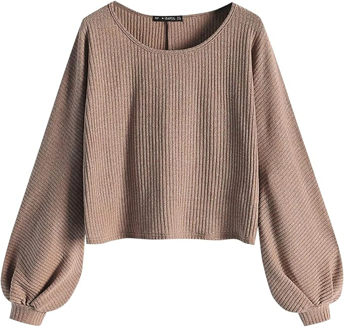 ZAFUL Women's Pullover Ribbed Cropped Knitwear Drawstring Ruched Knitted Crop Top Solid V-Neck Lo... | Amazon (US)