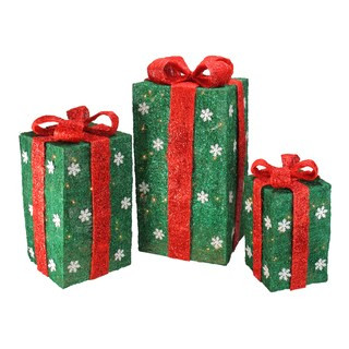 Northlight Set of 3 Lighted Tall Green Gift Boxes with Red Bows Christmas Outdoor Decorations 18"... | Michaels Stores