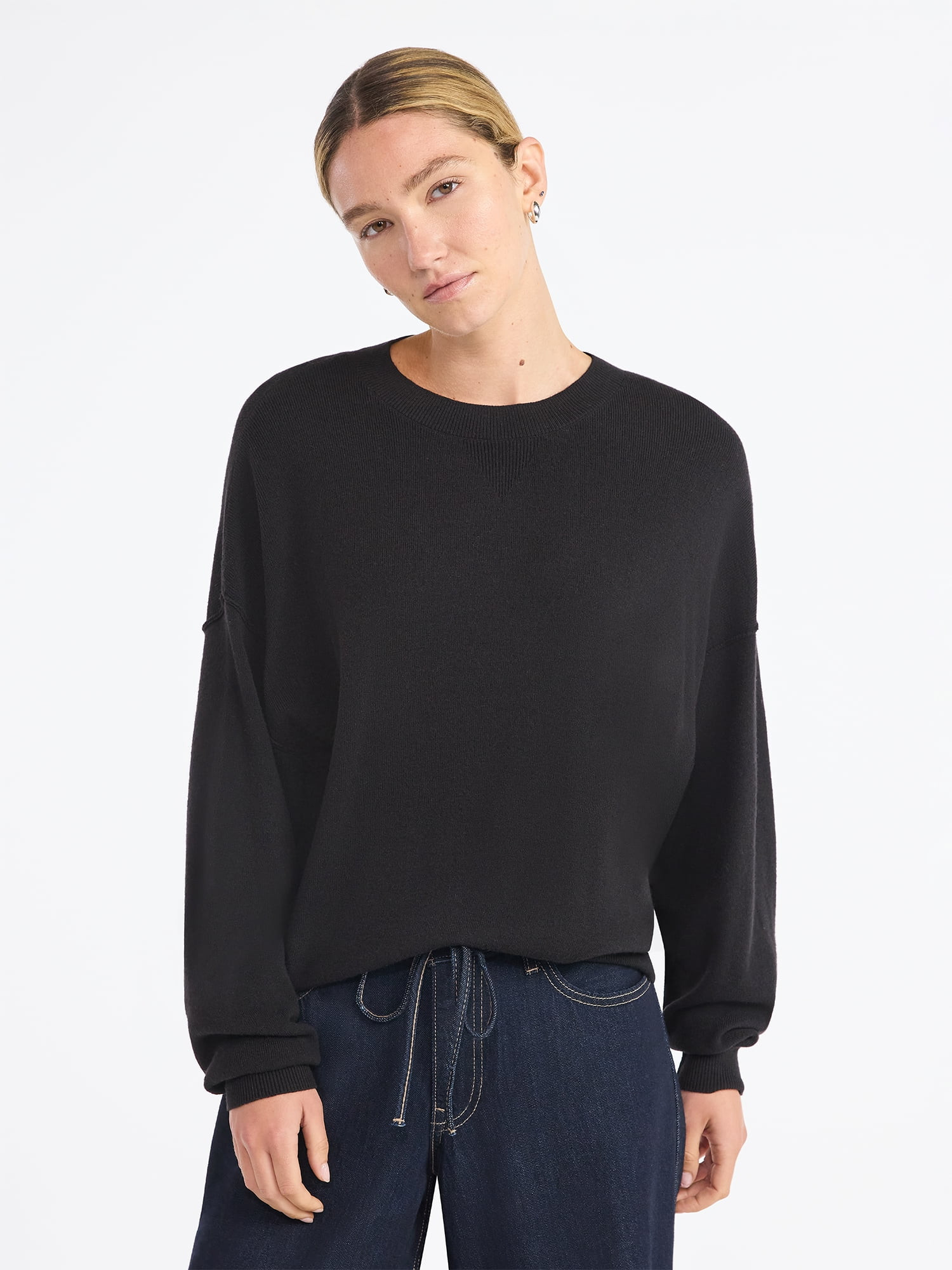 Scoop Women's and Women's Plus Oversized Crewneck Sweater, Lightweight, Sizes XS-4X | Walmart (US)