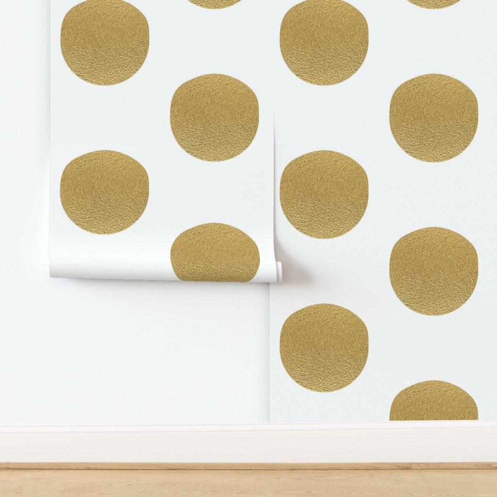 Big golden polka dots Geometric Colorful Retro aesthetics Bold Vibrant hues Wallpaper | Spoonflow... | Spoonflower