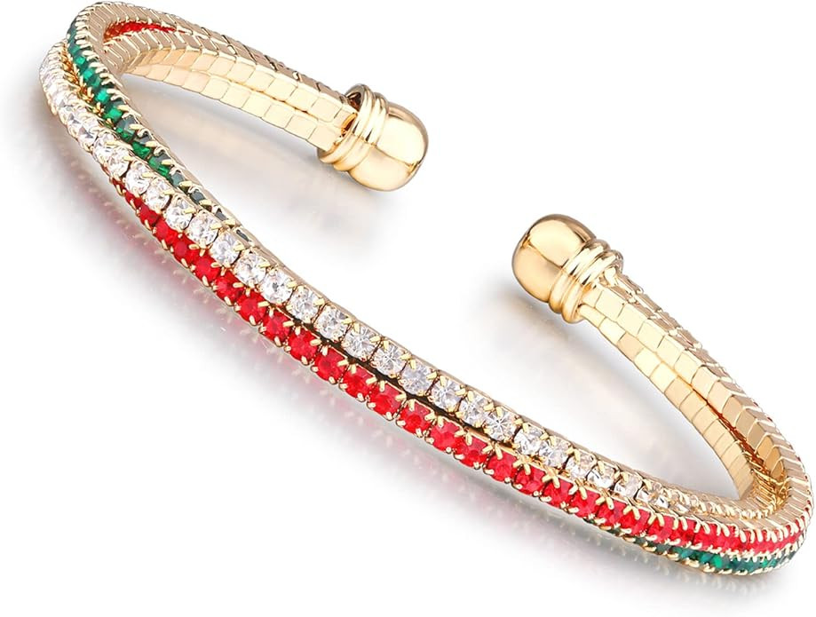 IDesign Christmas rhinestone Bracelets red green white cuff Bracelet for women men Gift Jewelry C... | Amazon (US)