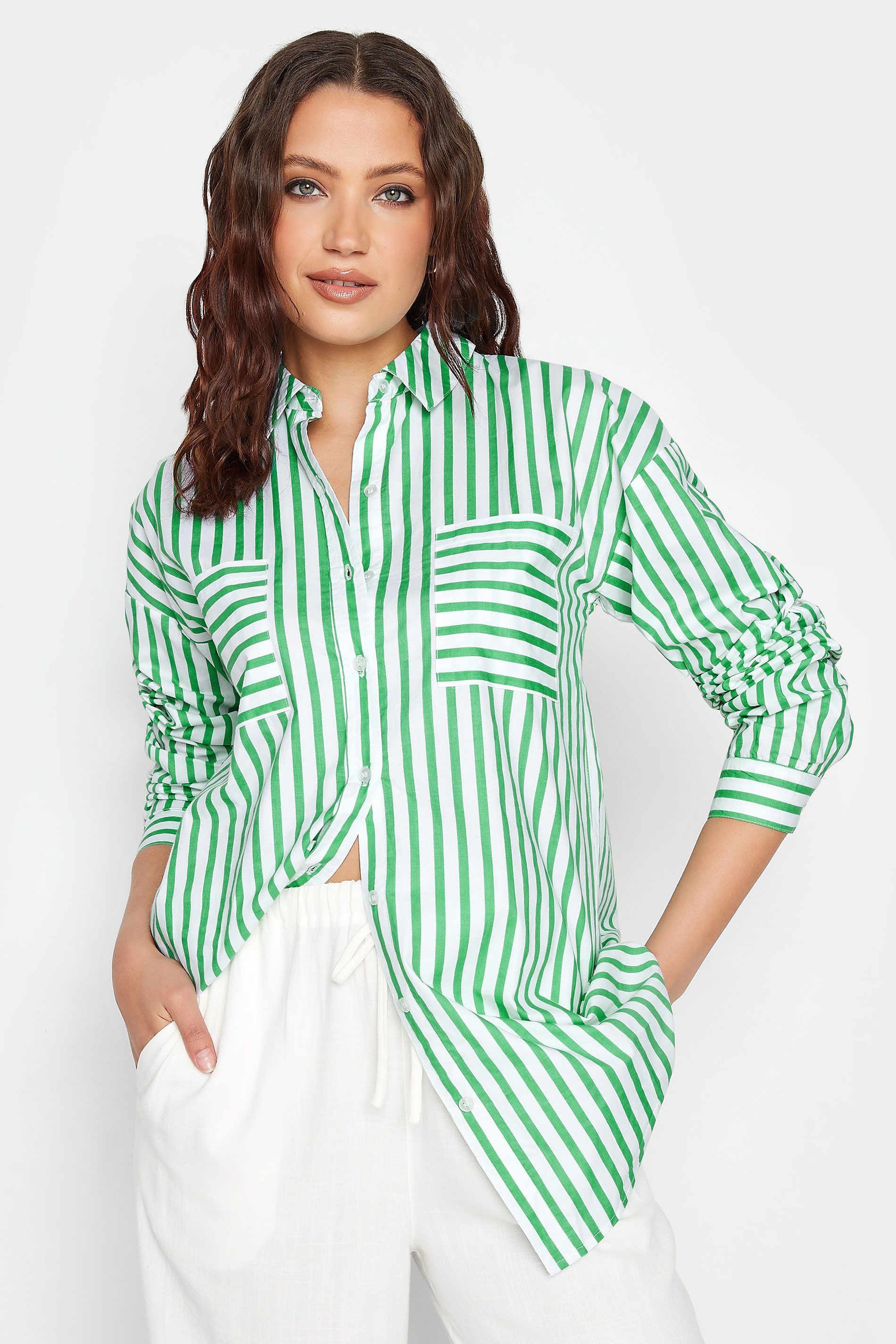 LTS Tall Apple Green Stripe Oversized Cotton Shirt | Long Tall Sally
