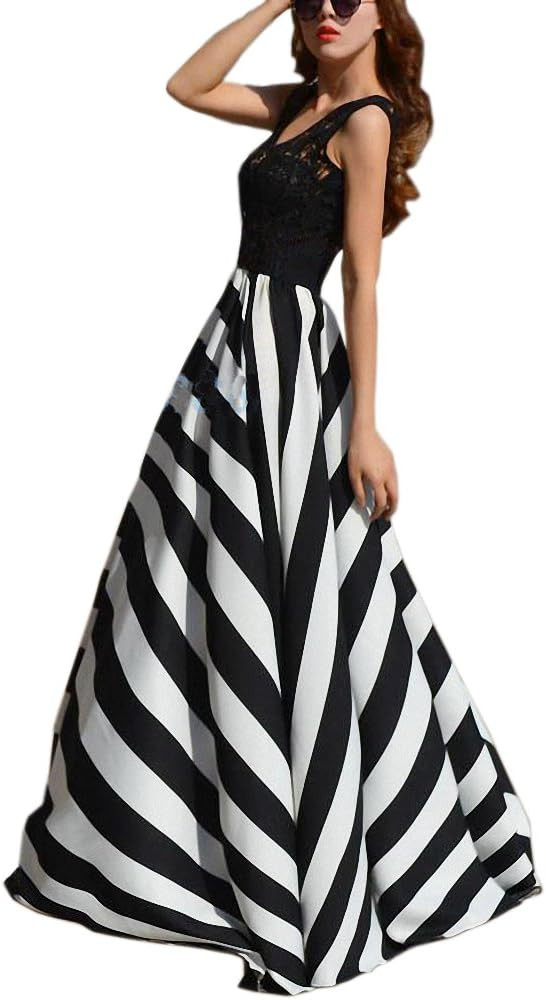 Sinono Women's Chiffon Stripe Maxi Skirt High Waist Mopping Floor Skirts | Amazon (US)