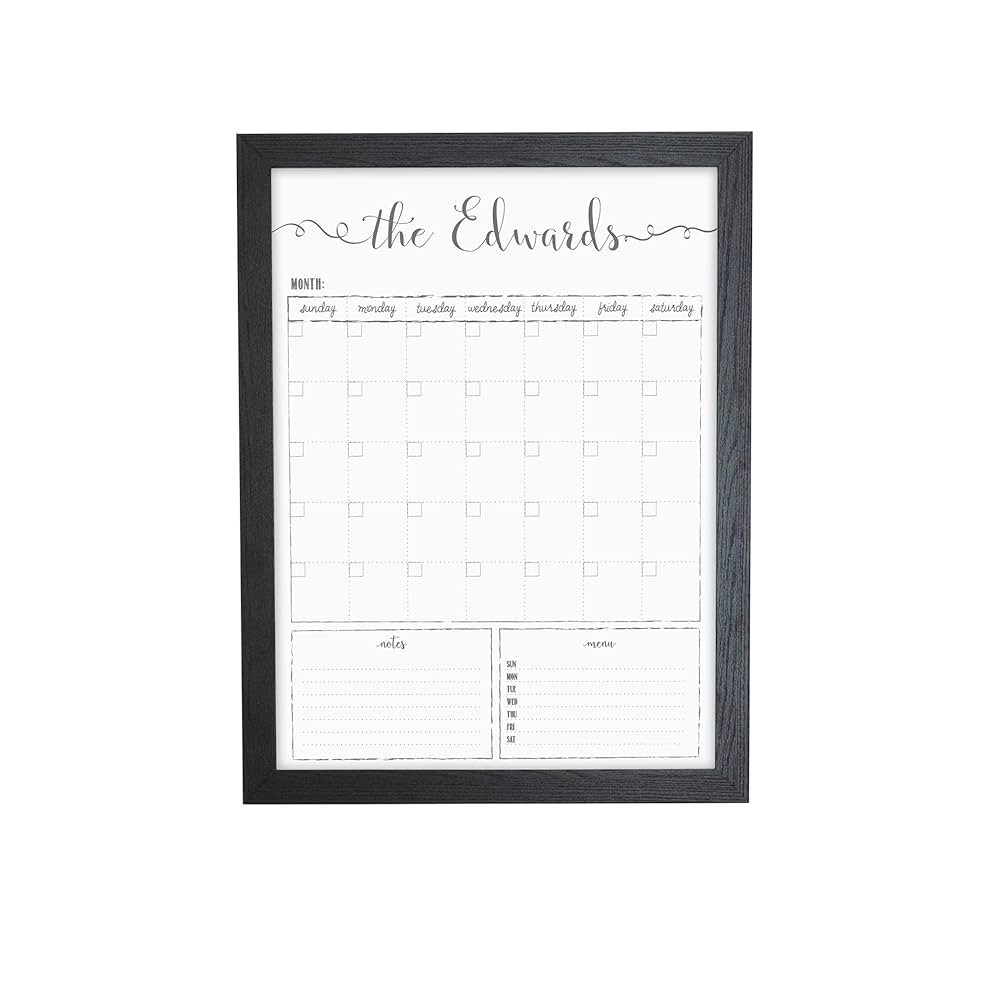 Customized Dry Erase Whiteboard Framed Calendar, Wet Erase or Dry Erase, 18x24 or 24x36 Wall Cale... | Amazon (US)