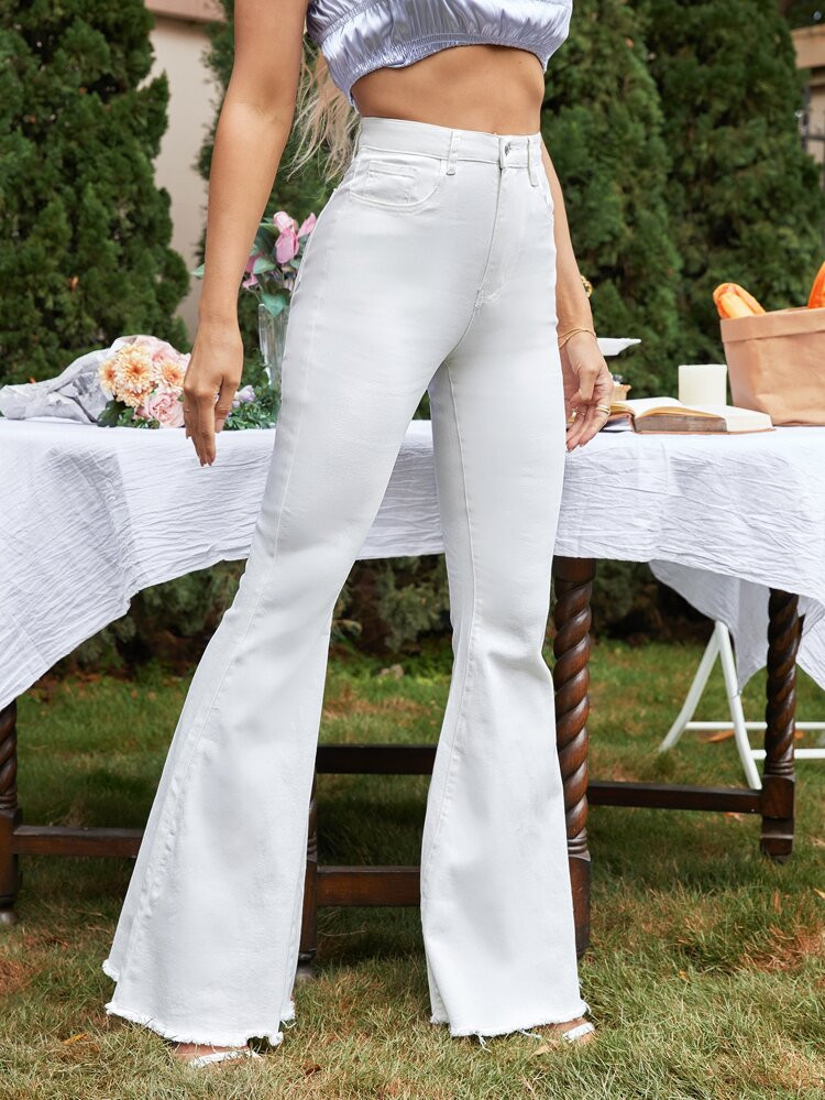 High Waist Raw Hem Flared Leg Jeans | SHEIN