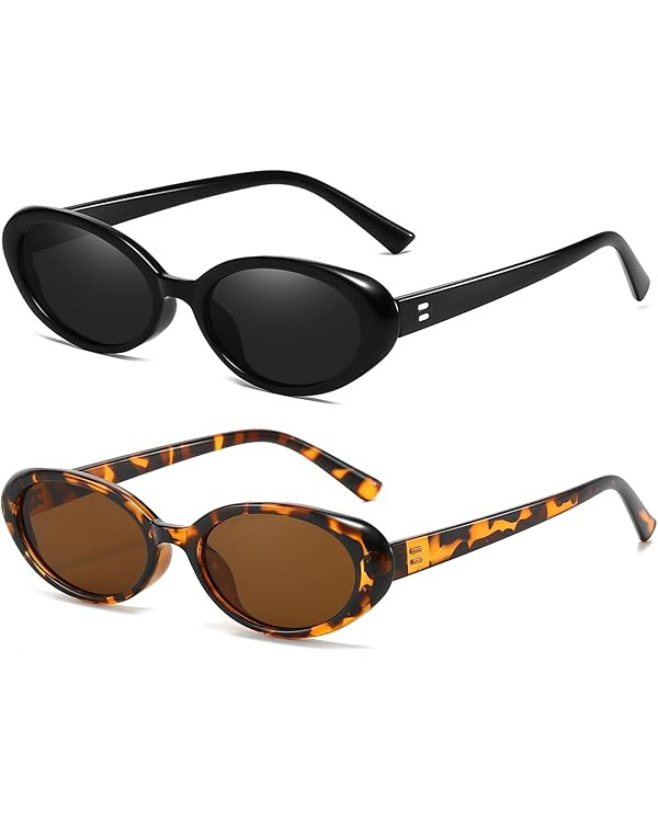 NIDOVIX 2 Pack Retro Oval Sunglasses for Women Men 90s Fashion Small Oval Sunglasses UV400 Protec... | Amazon (US)
