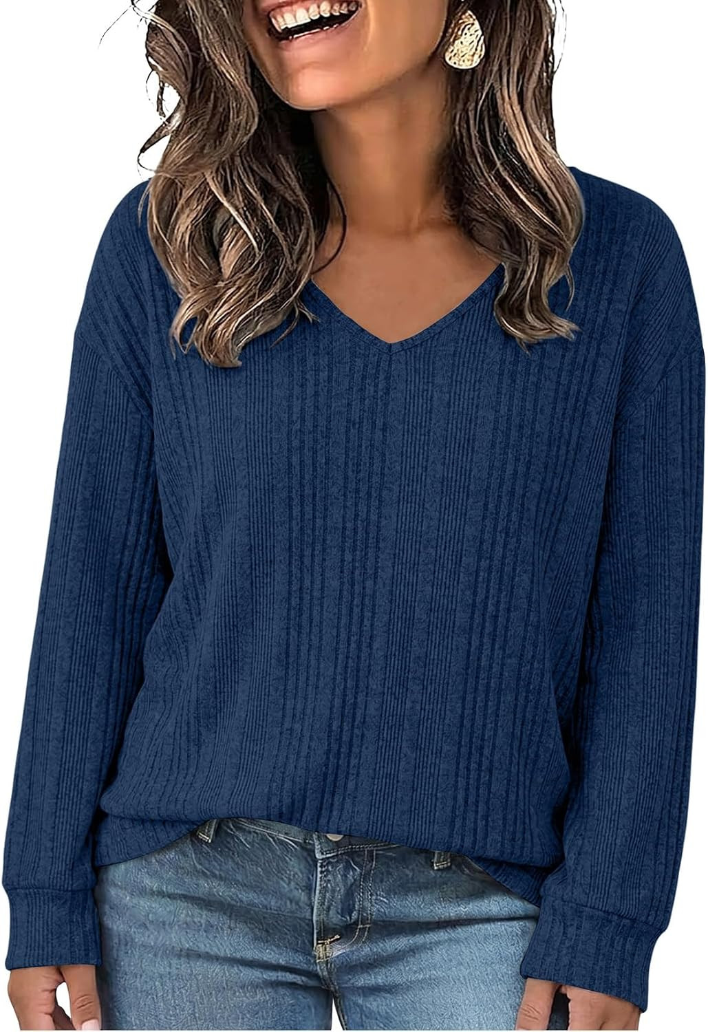 Eytino Women's Plus Size Long Sleeve Tops Ribbed Knit Shirts | Amazon (US)