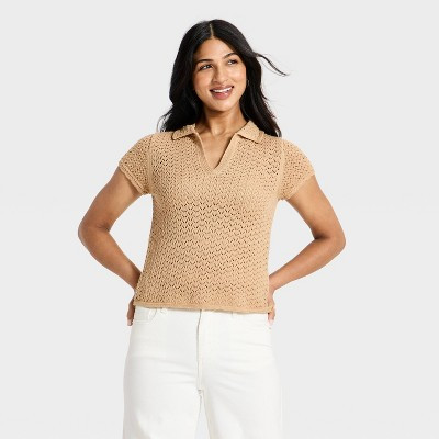 Women's Short Sleeve Polo Collar Pullover Sweater - Universal Thread™ Green 1X | Target