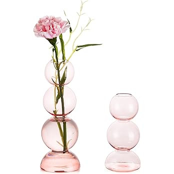 Glass Bubble Vases for Flowers, Hewory 2pcs Pink Unique Cute Single Flower Vase for Centerpieces,... | Amazon (US)