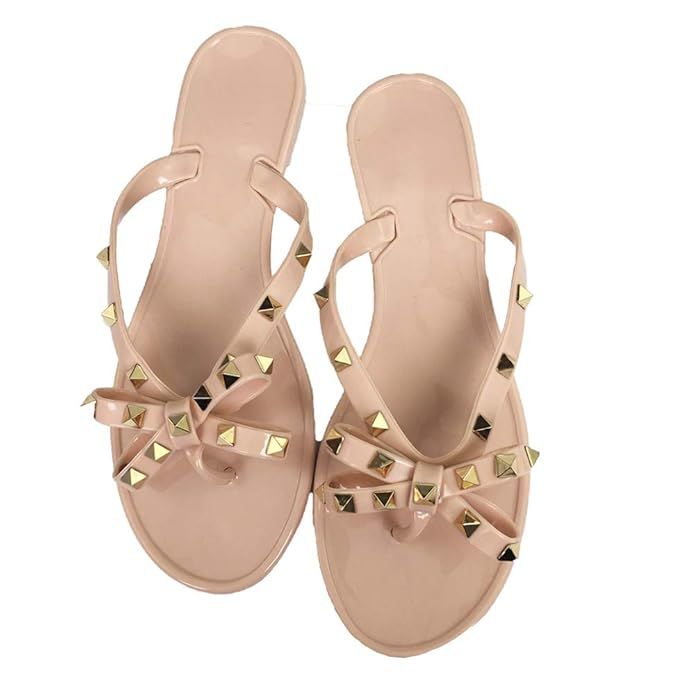 Summer ladies bow slippers rivet style Beach flip-flops | Amazon (US)