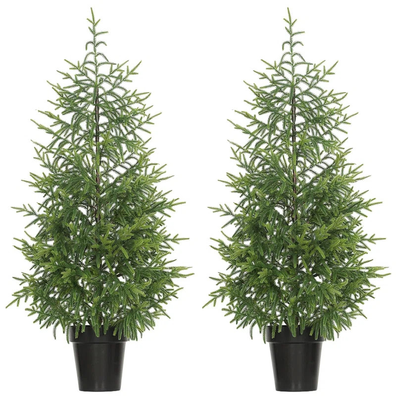 4-Foot Artificial Norfolk Pine Christmas Trees with Pot Base, Set of Two (Set of 2) | Wayfair North America
