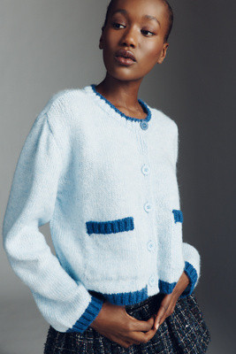 Maeve Tipped Crew-Neck Cardigan Sweater | Anthropologie (US)