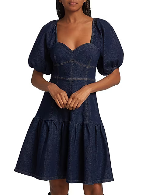 Gestuz Finleygz Puff-Sleeve Denim Dress | Saks Fifth Avenue