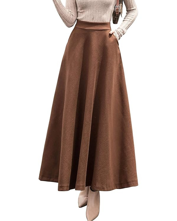 chouyatou Women's Fall Winter A-Line Swing Pleated Long Maxi Wool Skater Skirt | Amazon (US)