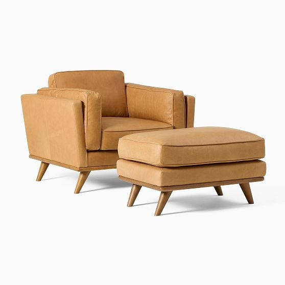 Zander Chair And Ottoman Set Poly Charme Leather Tan Almond | West Elm (US)