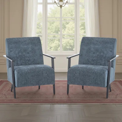 Set of 2 Accent Chair with Steel Legs, Compact Upholstered Armchair with Metal Frame and Ergonomic Backrest | Wayfair North America