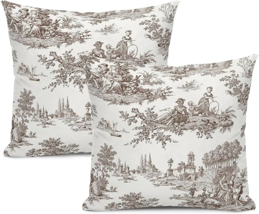 Sara Brown Toile Pillow Covers French Country Throw Pillows Vintage Cottage Pillows Cases 18x18 S... | Amazon (US)