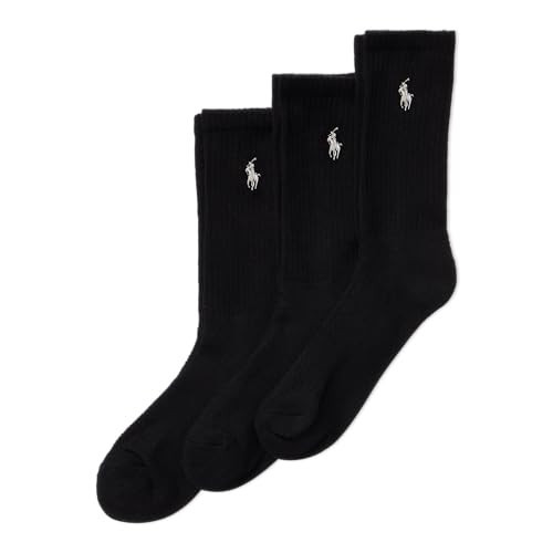 Polo Women's Cushion Cotton Sport Crew Sock 3 Pair Pack, Black, Women's Shoe Size: 4-10 | Amazon (US)