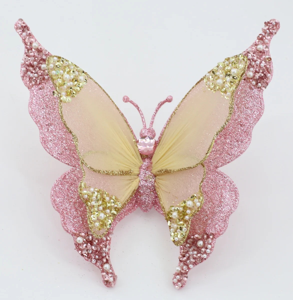 Pink and Gold Glitter Butterfly Decorative Christmas Clip, 7.8 in, by Holiday Time - Walmart.com | Walmart (US)