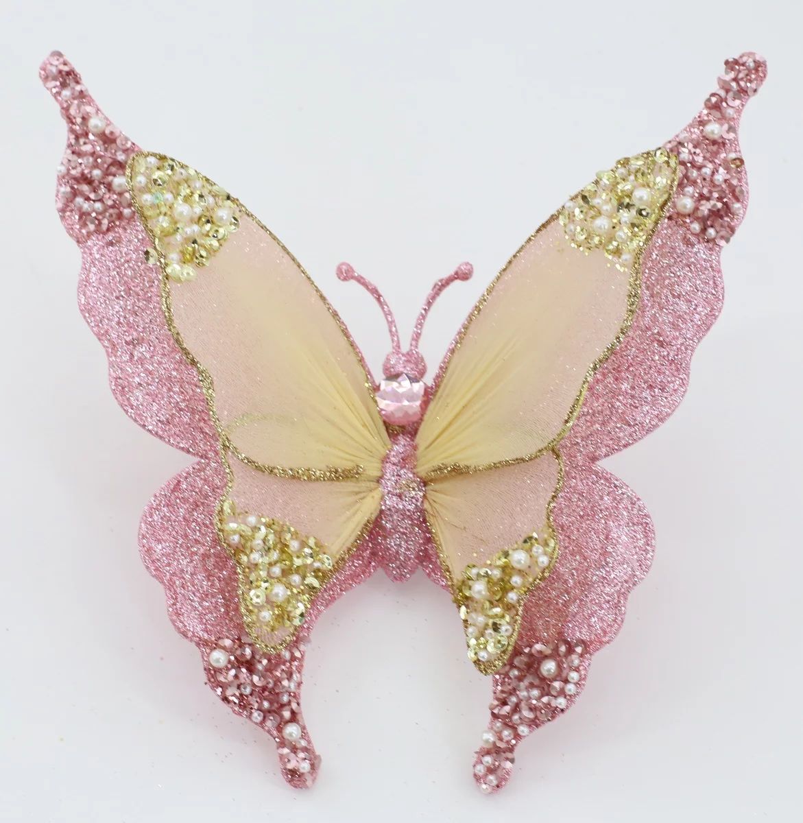 Pink and Gold Glitter Butterfly Decorative Christmas Clip, 7.8 in, by Holiday Time | Walmart (US)