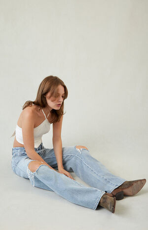 PacSun Casey Light Indigo Ripped Knee Low Rise Baggy Jeans | PacSun