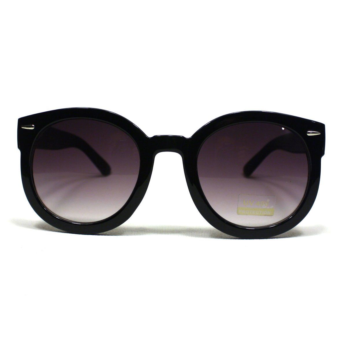Thick Plastic Frame Round Horned Sunglasses for Women - Black | Walmart (US)