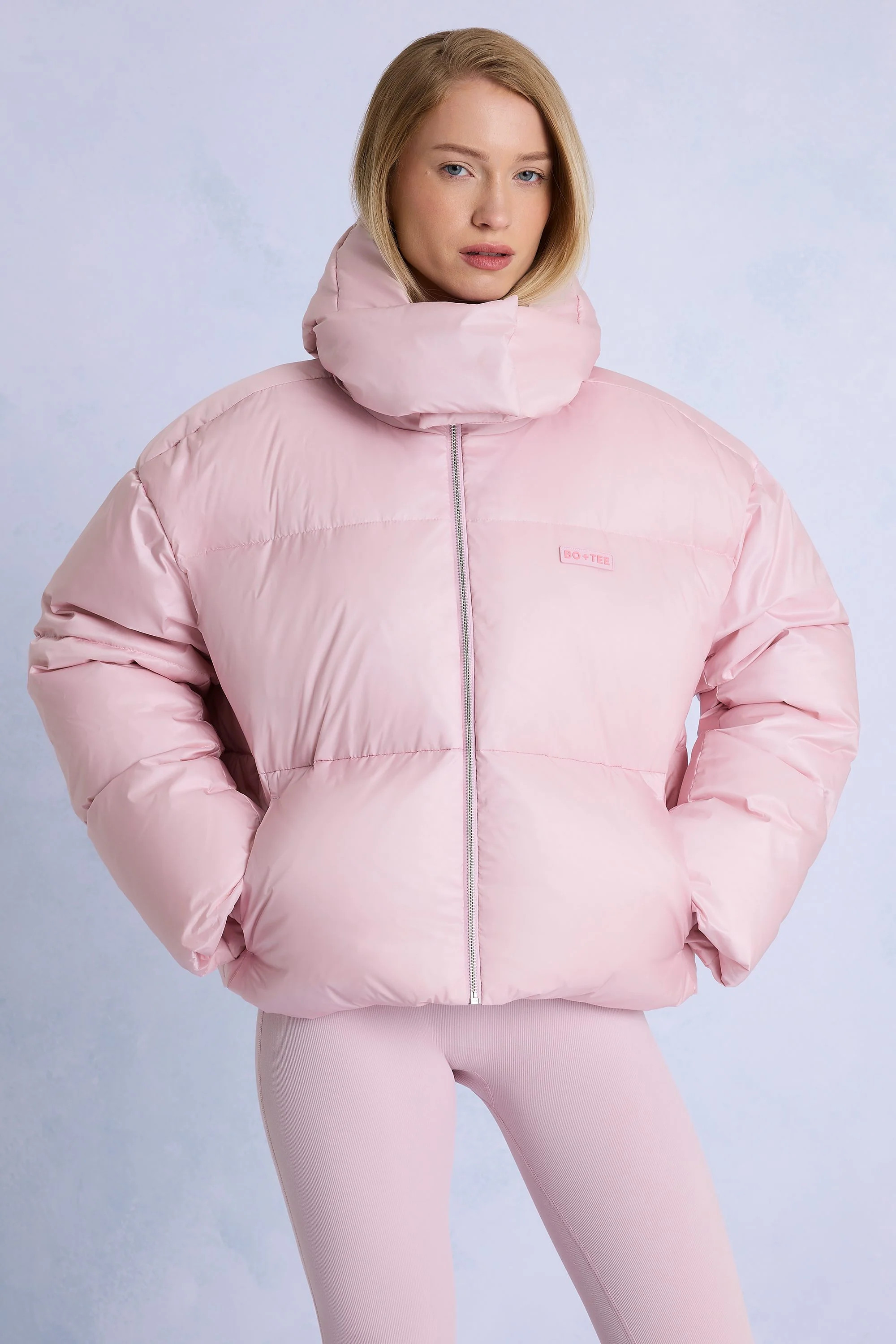 Waterproof Cropped Oversized Ski Jacket in Powder Pink | Bo&Tee