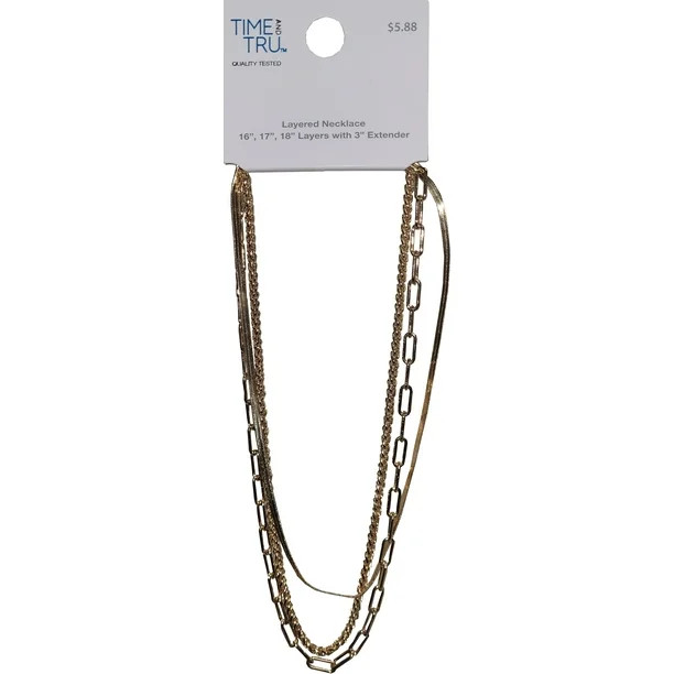 Time and Tru Women's Imitaton Gold Layereing Necklace. Layers Are 16", 17", and 18". - Walmart.co... | Walmart (US)
